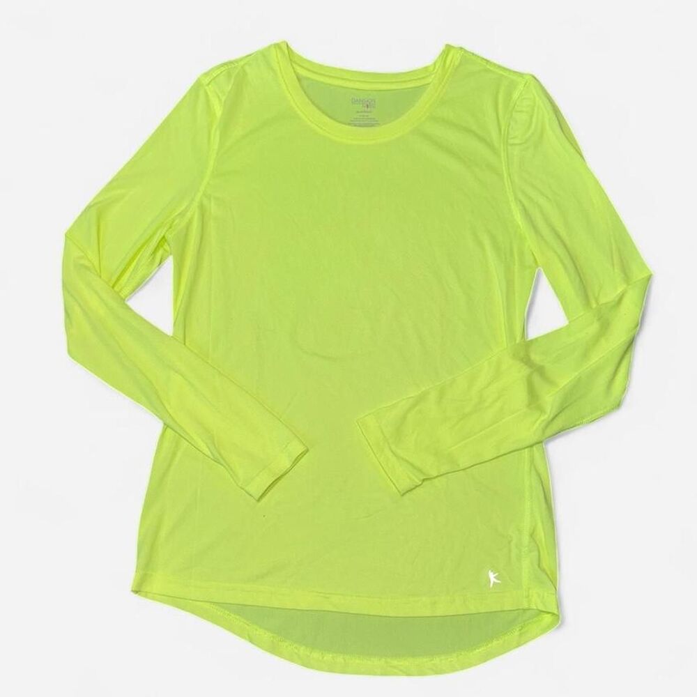 Danskin Neon Highlighter Yellow Long Sleeve Athletic Style Shirt, MEDIUM